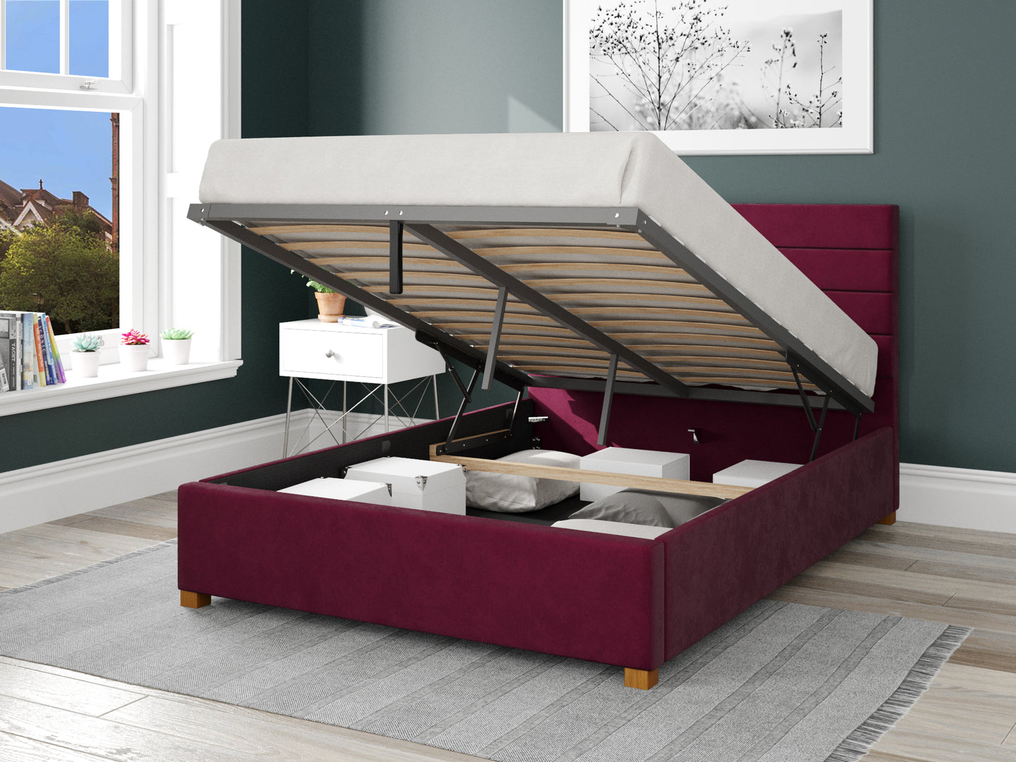 Calypso Fabric End Opening Ottoman Bed - Plush Velvet Berry - Image 2