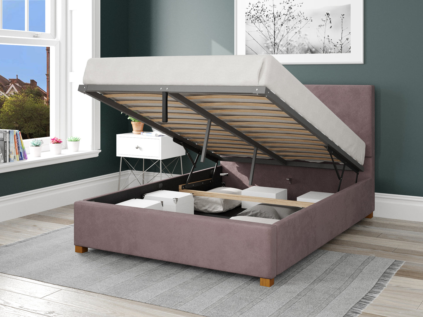 Larissa Fabric End Opening Ottoman Bed - Plush Velvet Blush - Image 2