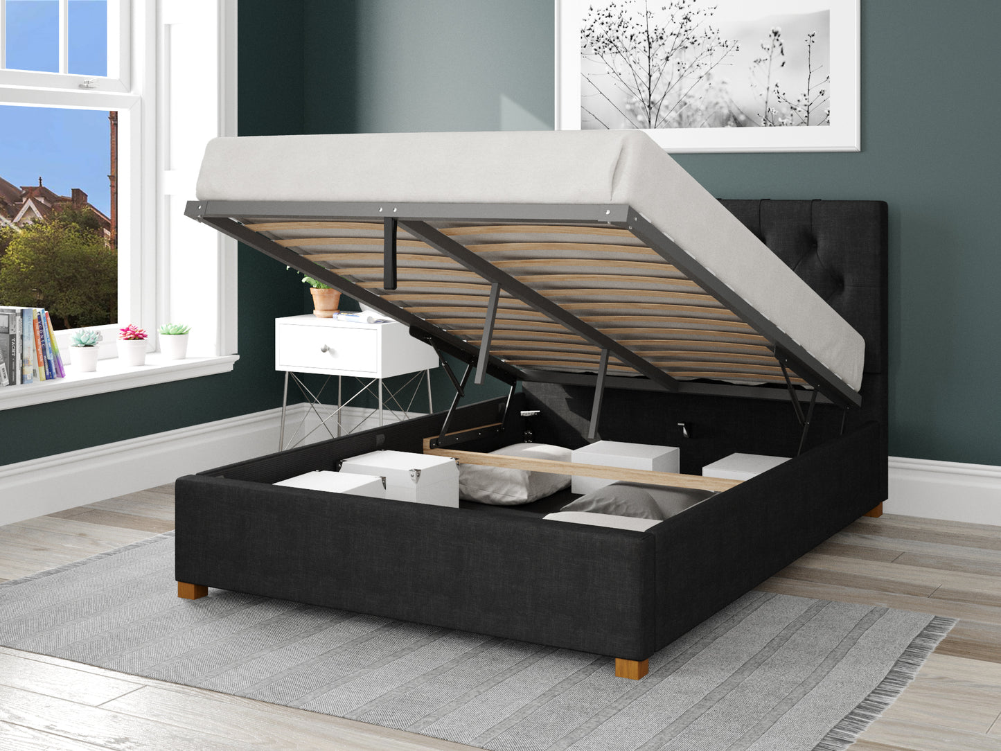 Carme Fabric End Opening Ottoman Bed - Malham Weave Ebony - Image 2