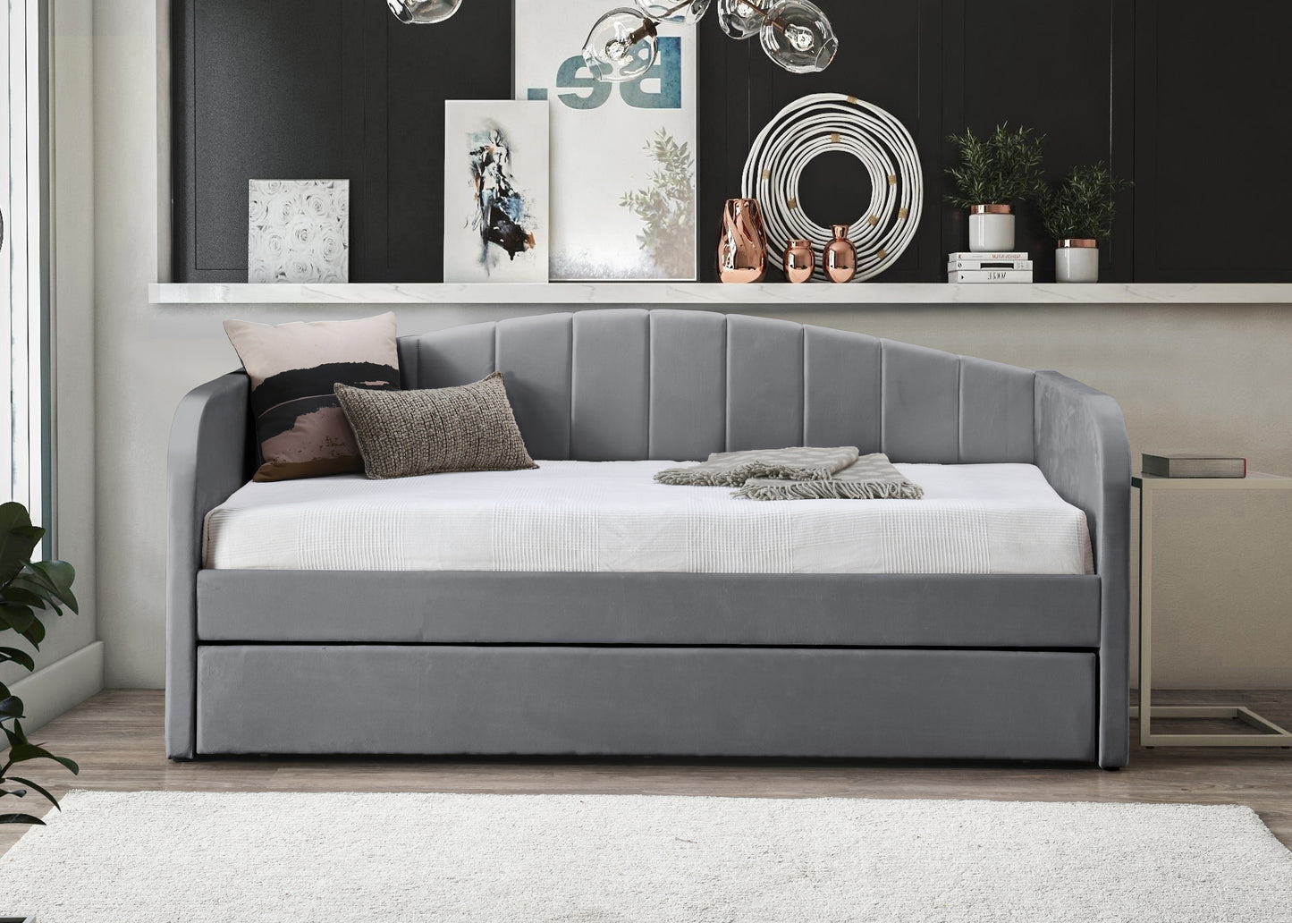 Newberry Fabric Day Bed - Grey - Image 2