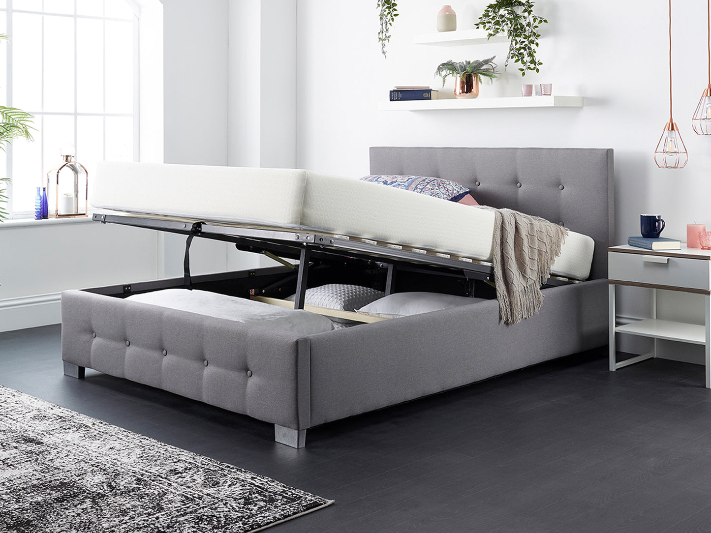 Ariel Fabric End Opening Ottoman Bed - Grey Linen - Image 2