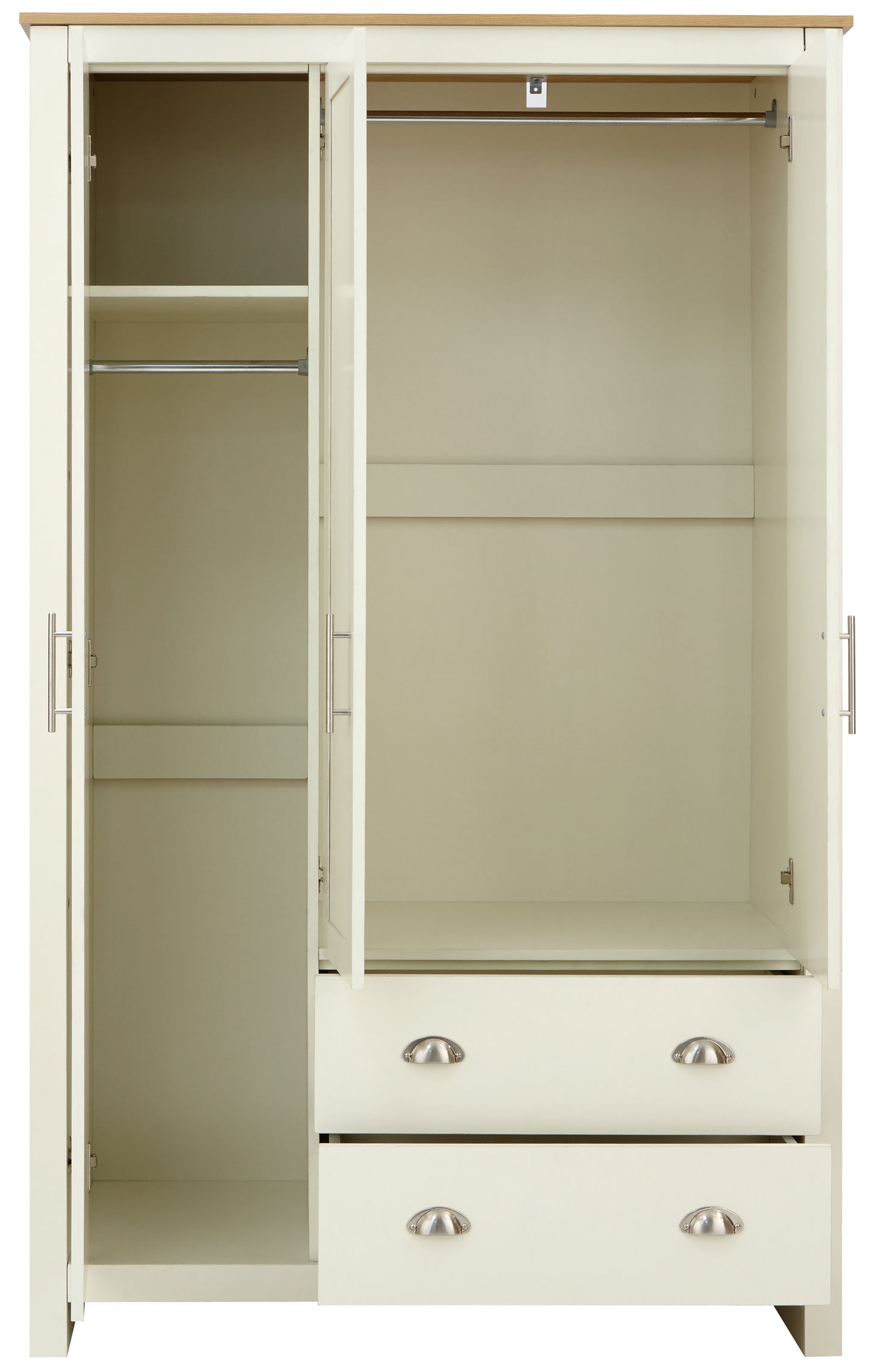 GFW Lancaster 2 Drawer 3 Door Wardrobe - Cream - Image 3