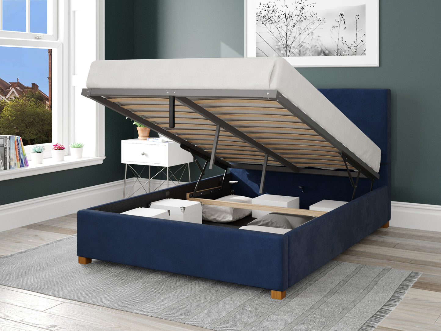 Larissa Fabric End Opening Ottoman Bed - Plush Velvet Navy - Image 2