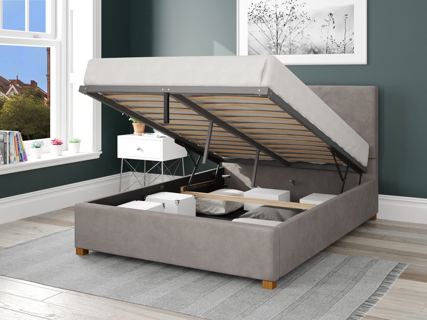 Larissa Fabric End Opening Ottoman Bed - Plush Velvet Silver - Image 2