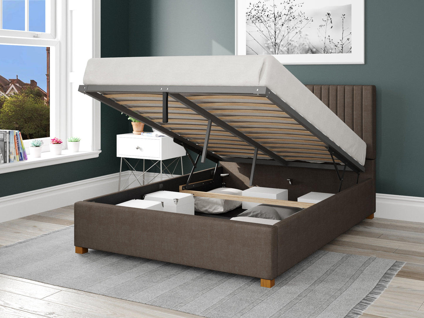 Solar Fabric End Opening Ottoman Bed - Malham Weave Slate - Image 2