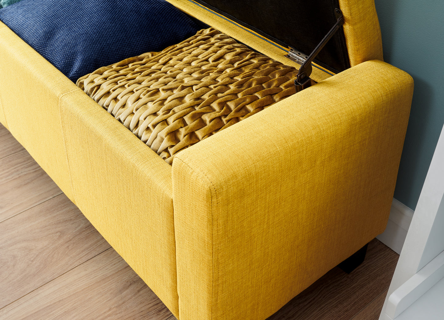 GFW Verona Fabric Blanket Box Bench - Mustard - Image 3