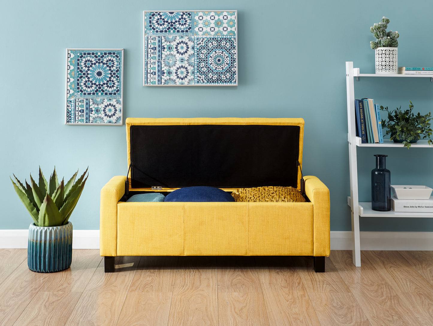 GFW Verona Fabric Blanket Box Bench - Mustard - Image 2