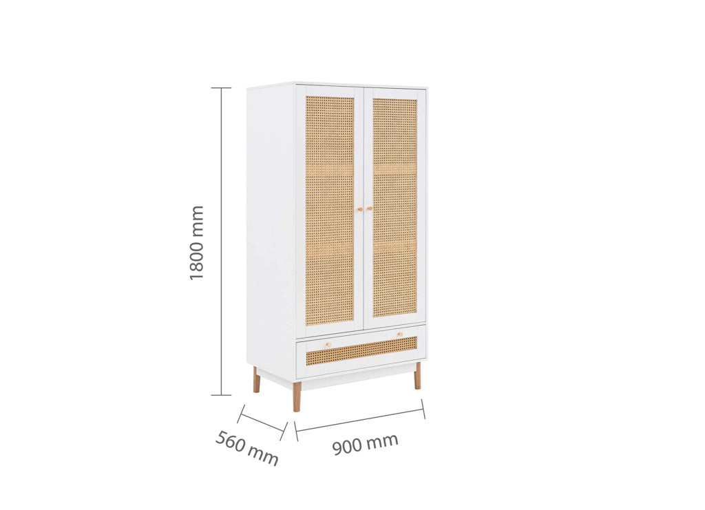 Birlea Croxley 2 Door 1 Drawer Robe - White - Image 4