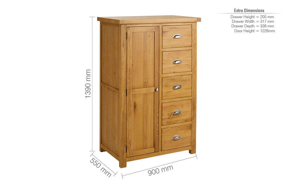 Birlea Woburn 1 Door 5 Drawer Wardrobe - Image 4